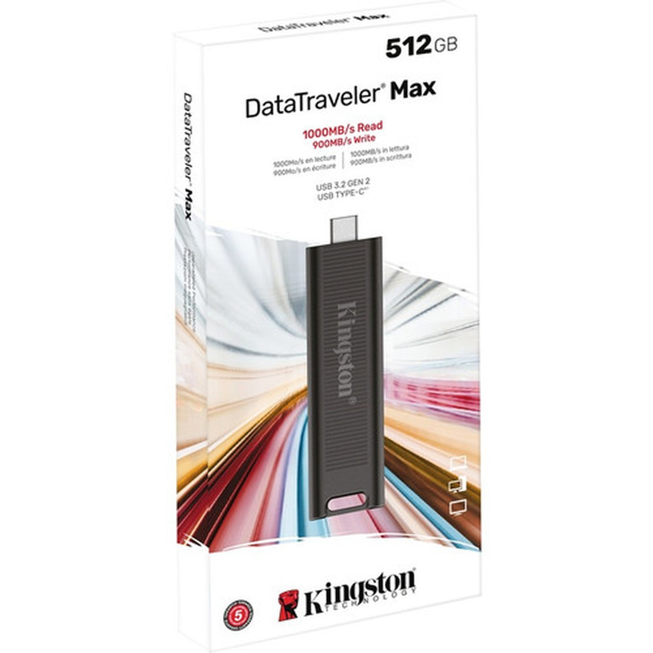Kingston DataTraveler Max USB 32 Gen 2 Flash Drive - 512 GB - USB 32 Gen 2 Type C - 1000 MBs Read Speed - 900 MBs Write Speed - DTMAX512GB