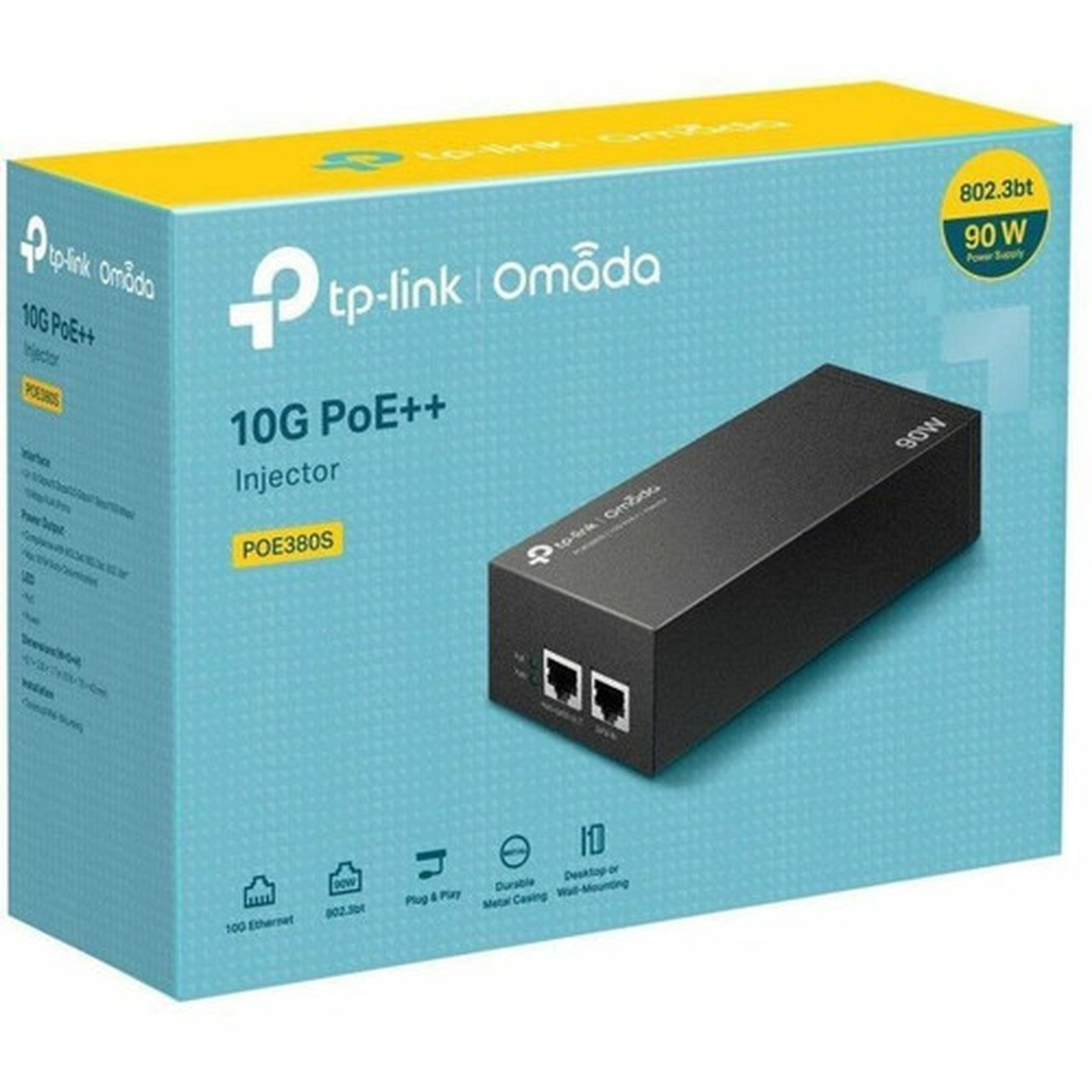 TP-Link Omada PoE Injector - 1 x RJ-45 Input Ports - 1 x RJ-45 Output Ports - 90 W POE380S