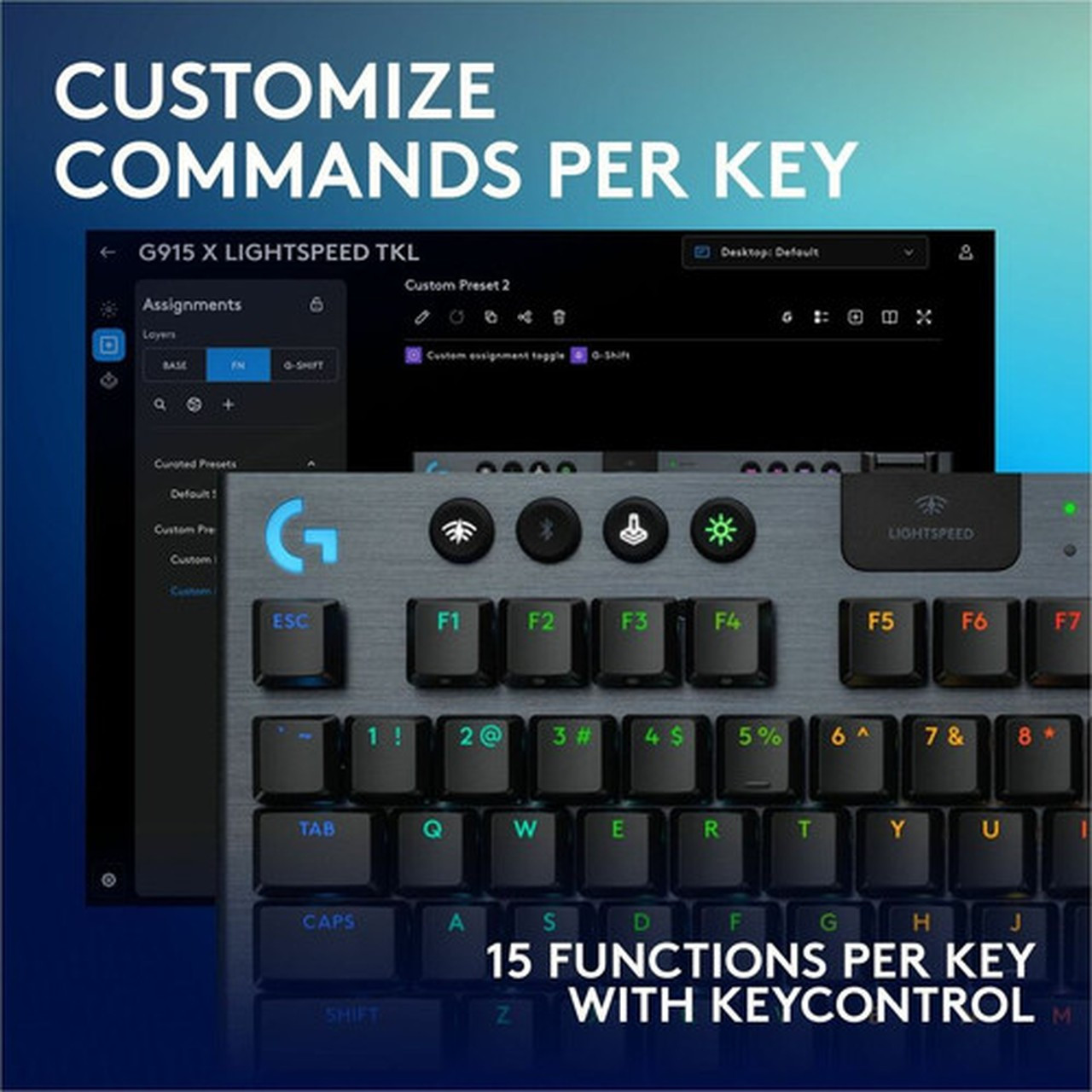 Logitech G G915 X LIGHTSPEED TKL Gaming Keyboard - WiredWireless Connectivity - BluetoothRF - 240 GHz - USB Type C Interface - RGB 920-012715