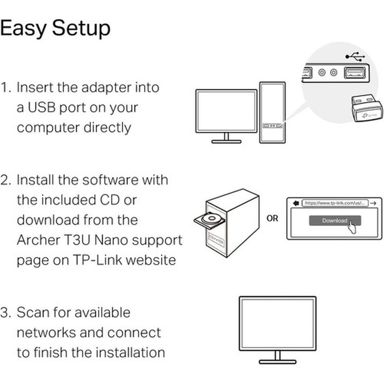 TP-Link Archer T3U Nano - AC1300 24G5G Dual Band Nano USB WiFi Adapter for PC - USB 20 Type A - 127 Gbits - 240 GHz ISM - 5 GHz ARCHER T3U NANO