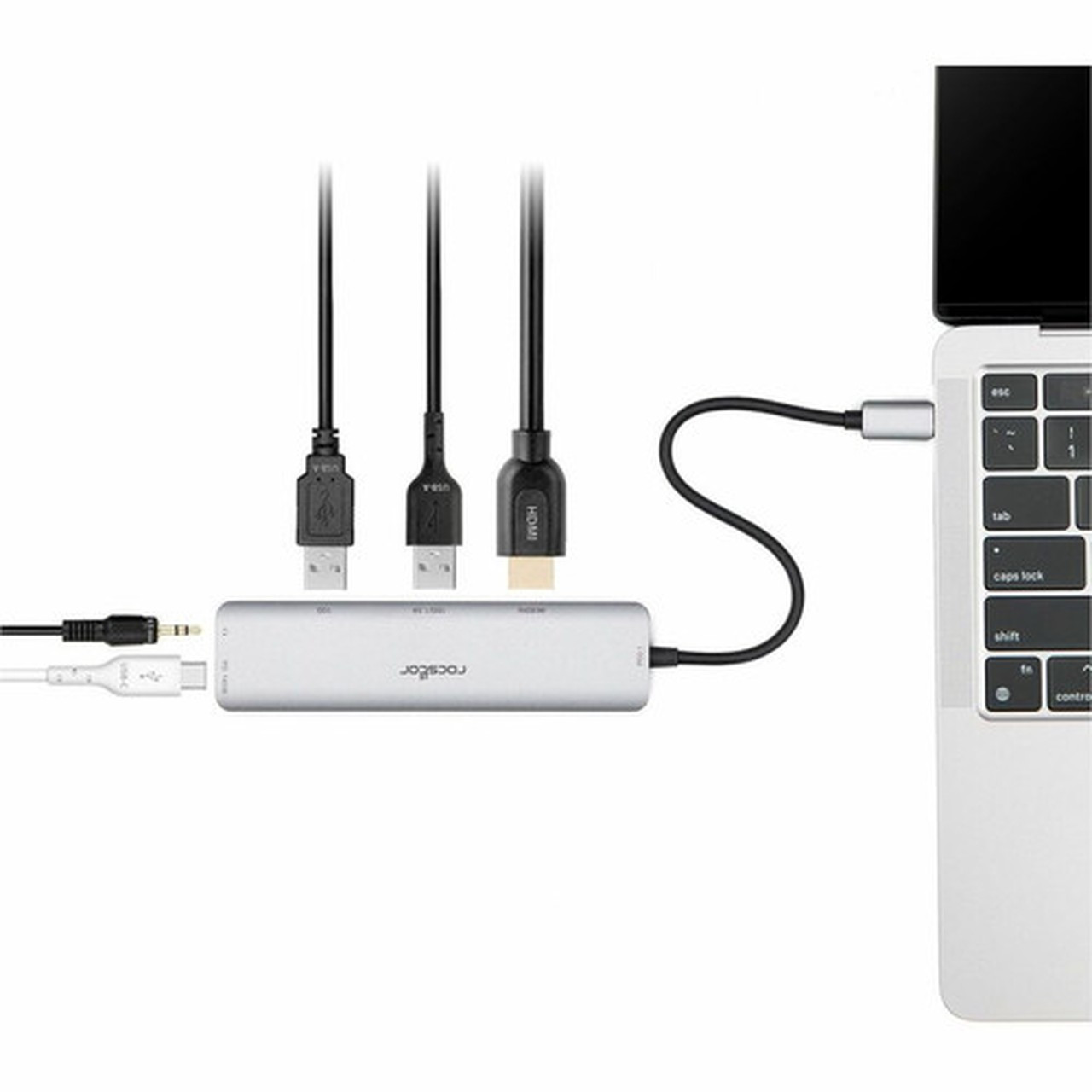 Rocstor 35mmHDMIUSBUSB-C AudioVideo Adapter - 1 x USB Type C - Male - 1 x HDMI Digital AudioVideo - Female 2 x USB Type A - 1 x Y10A338-S1