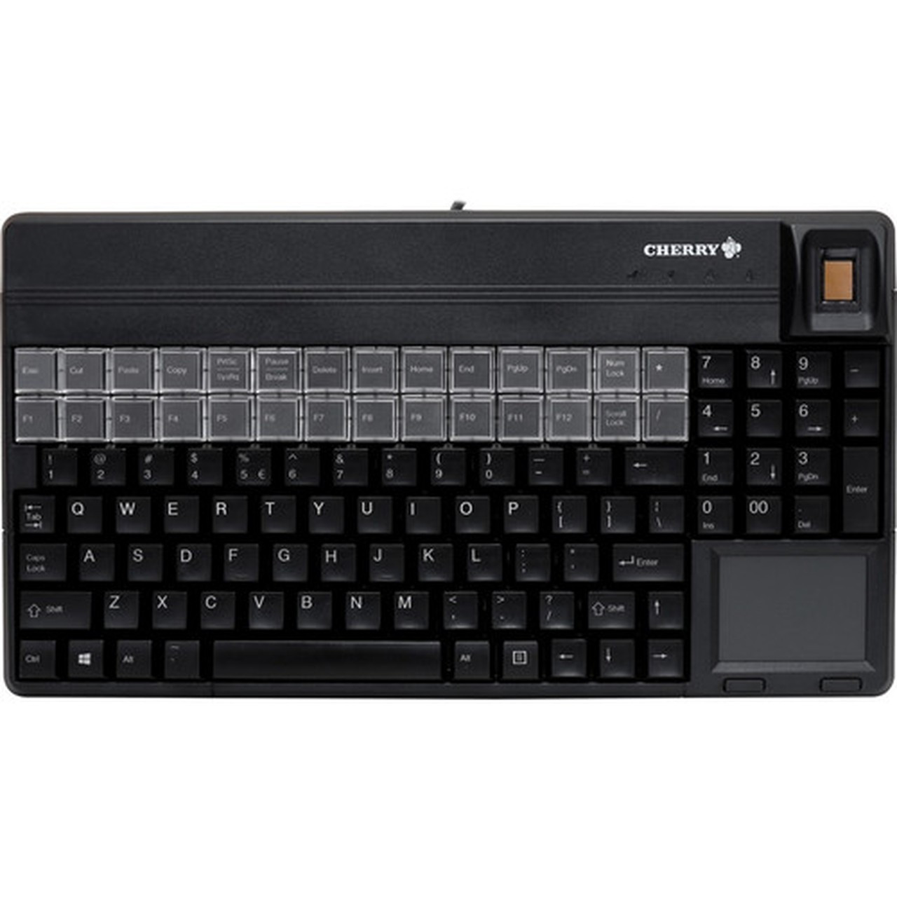 CHERRY SPOS Biometric Keyboard - 106 Keys - QWERTY Layout - 28 Relegendable Keys - Fingerprint Sensor Magnetic Stripe Reader - USB - G86-62431EUADAA