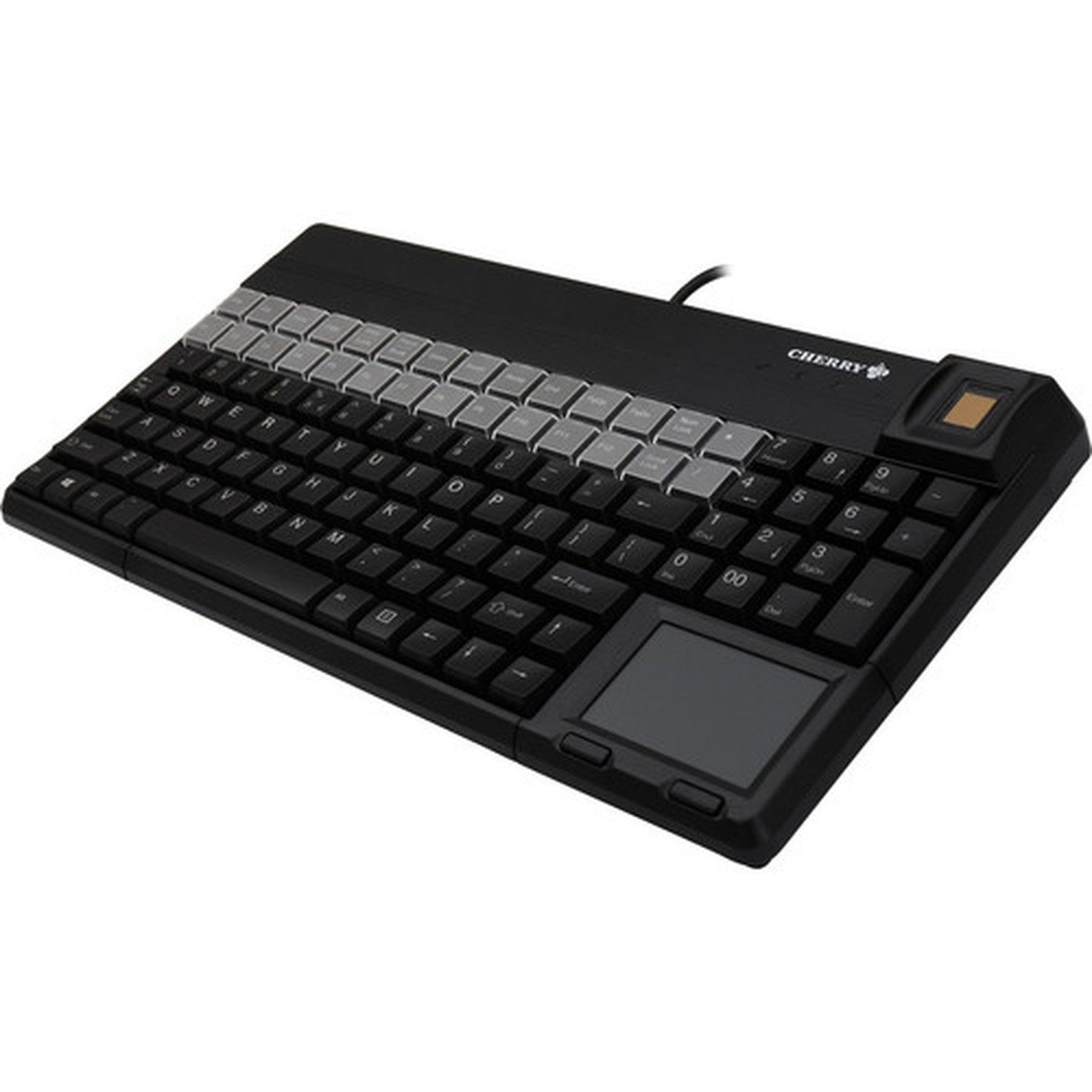 CHERRY SPOS Biometric Keyboard - 106 Keys - QWERTY Layout - 28 Relegendable Keys - Fingerprint Sensor Magnetic Stripe Reader - USB - G86-62431EUADAA