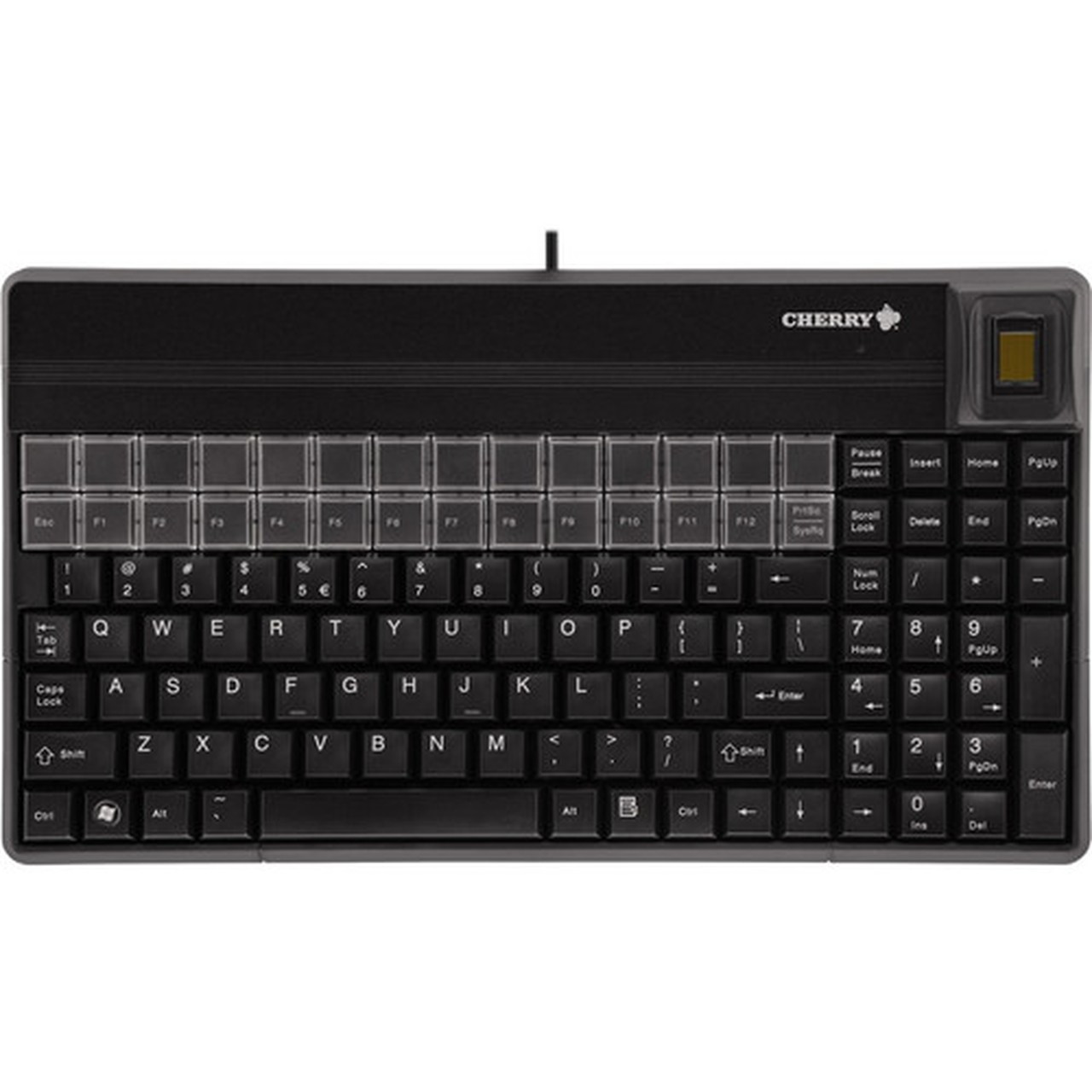 CHERRY SPOS Biometric Keyboard - 117 Keys - QWERTY Layout - 28 Relegendable Keys - Fingerprint Sensor Magnetic Stripe Reader - USB - G86-62430EUADAA