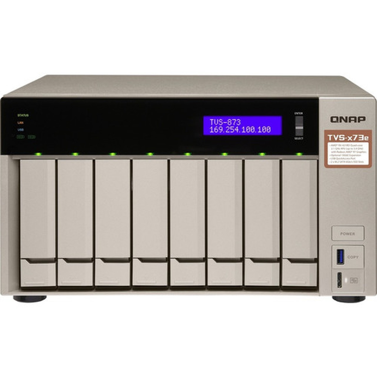 QNAP Powerful NAS with AMD RX-421BD Quad-Core APU and PCIe Expandability - AMD R-Series RX-421BD Quad-core 4 Core 210 GHz - 8 x HDD TVS-873E-4G-US