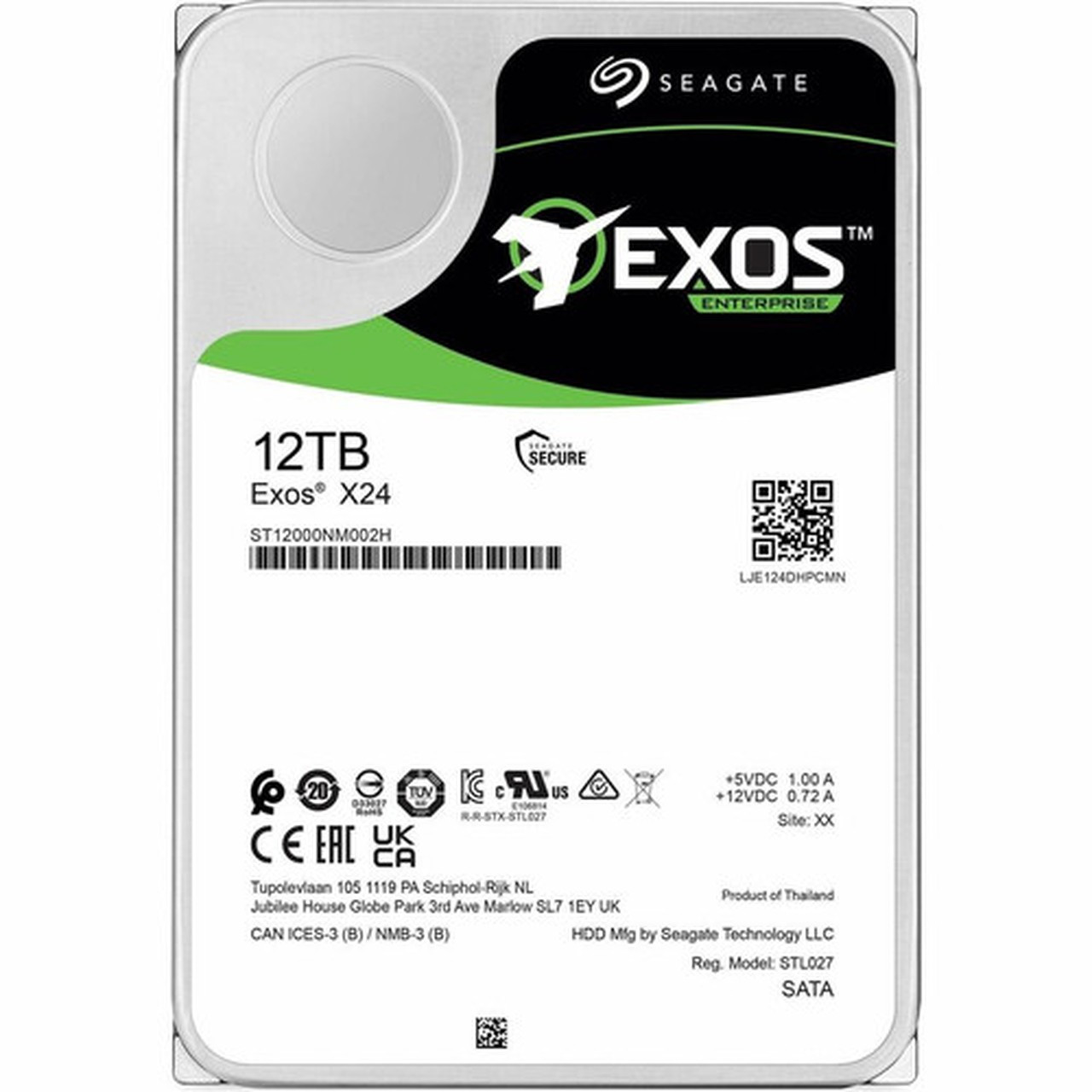 Seagate Exos X24 ST12000NM002H 12 TB Hard Drive - 35 Internal - SATA SATA600 - Conventional Magnetic Recording CMR Method - - - ST12000NM002H