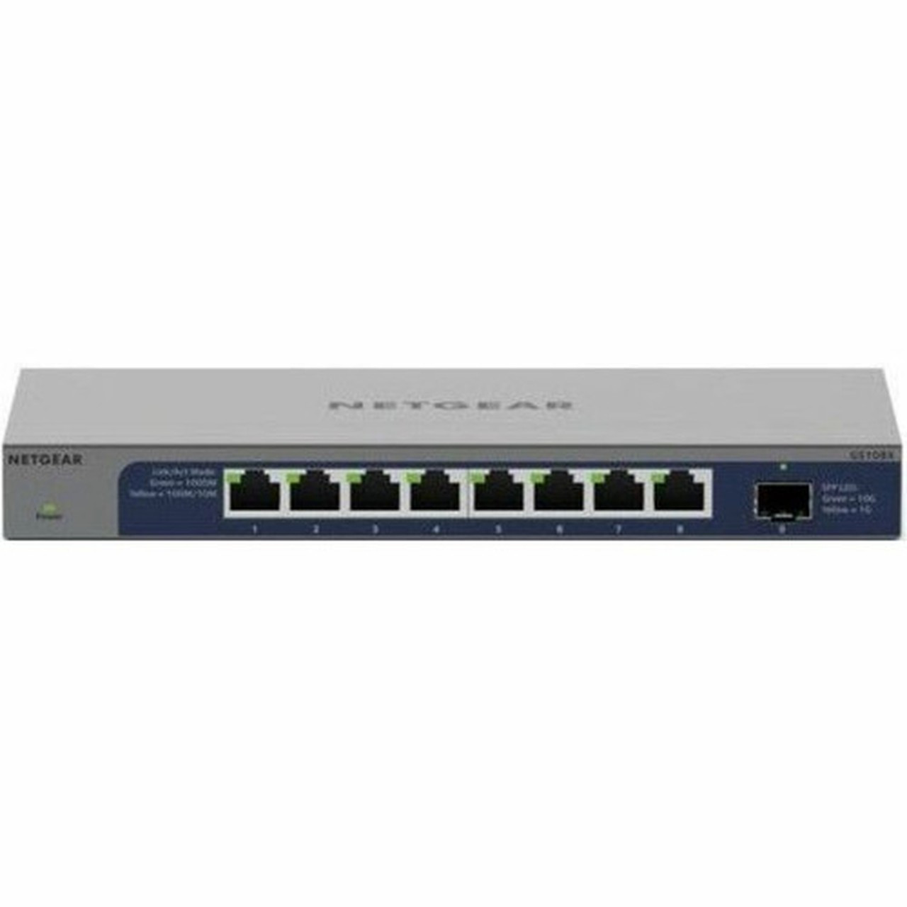 Netgear 8-port Gigabit Switch with 10 Gigabit SFP Uplink - 8 Ports - Gigabit Ethernet 10 Gigabit Ethernet - 101001000Base-T - 2 - GS108X-100NAS