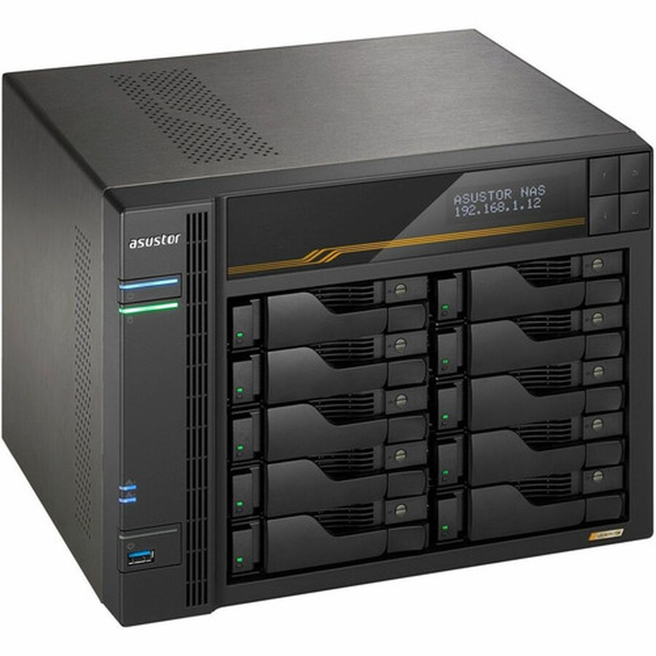 Asustor Lockerstor 10 Gen3 AS6810T 10 Bay NAS AMD Ryzen Quad-Core 23 GHz 16GB RAM ECC DDR5 4 M2 NVMe Slots Dual 5GbE and Dual - AS6810T