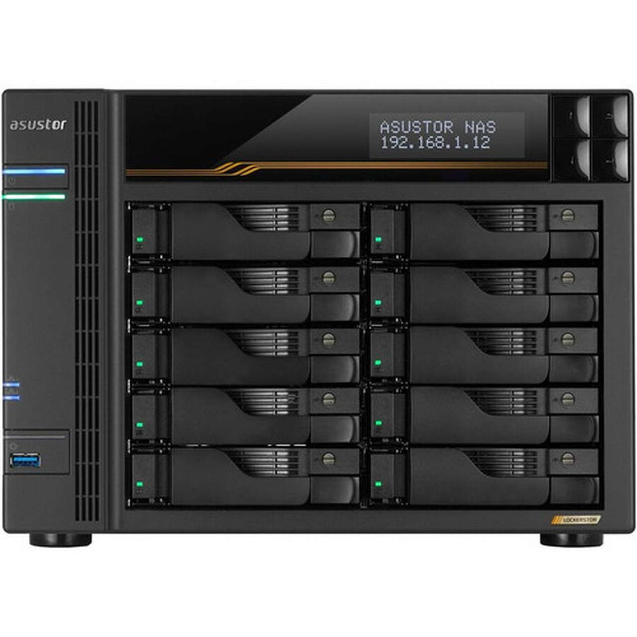 Asustor Lockerstor 10 Gen3 AS6810T 10 Bay NAS AMD Ryzen Quad-Core 23 GHz 16GB RAM ECC DDR5 4 M2 NVMe Slots Dual 5GbE and Dual - AS6810T