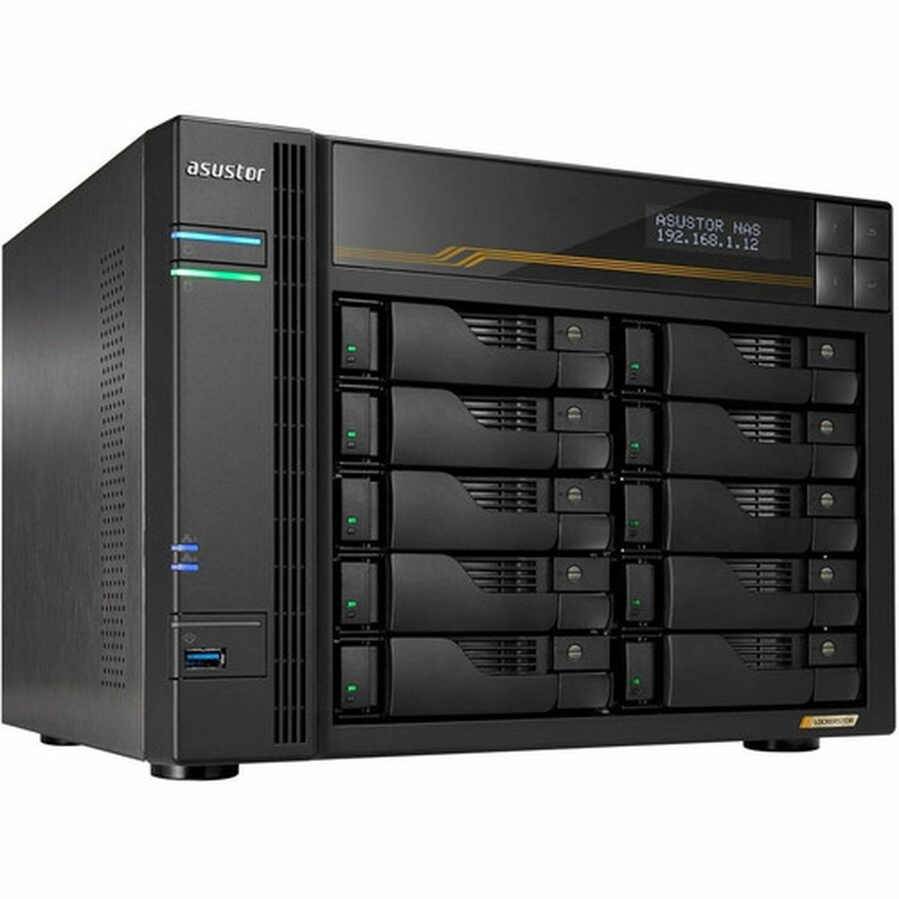 Asustor Lockerstor 10 Gen3 AS6810T 10 Bay NAS AMD Ryzen Quad-Core 23 GHz 16GB RAM ECC DDR5 4 M2 NVMe Slots Dual 5GbE and Dual - AS6810T