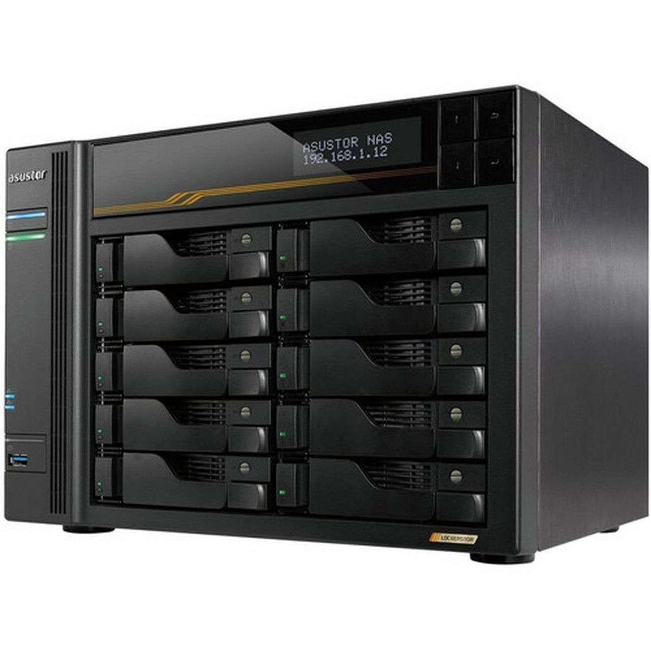 Asustor Lockerstor 10 Gen3 AS6810T 10 Bay NAS AMD Ryzen Quad-Core 23 GHz 16GB RAM ECC DDR5 4 M2 NVMe Slots Dual 5GbE and Dual - AS6810T