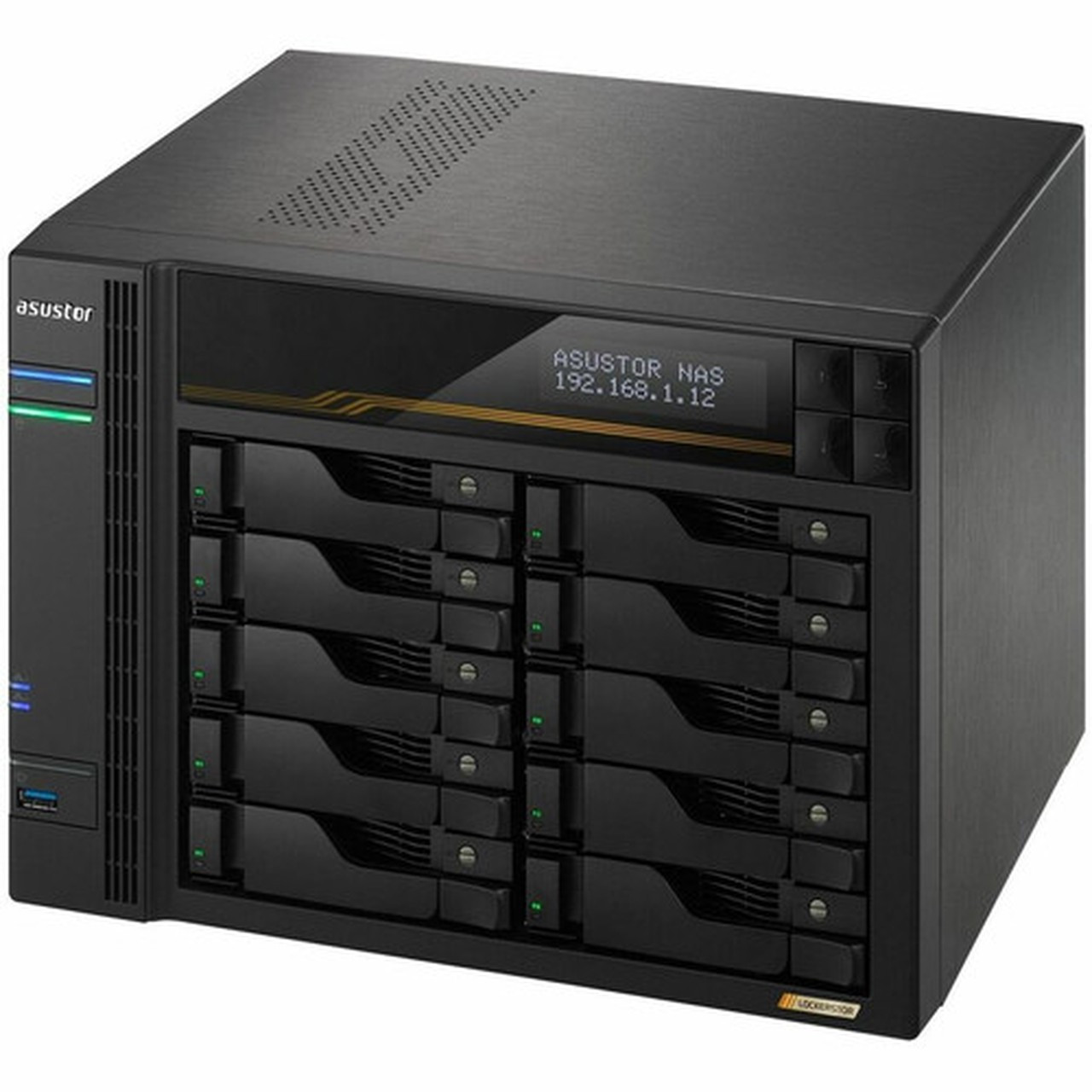 Asustor Lockerstor 10 Gen3 AS6810T 10 Bay NAS AMD Ryzen Quad-Core 23 GHz 16GB RAM ECC DDR5 4 M2 NVMe Slots Dual 5GbE and Dual - AS6810T