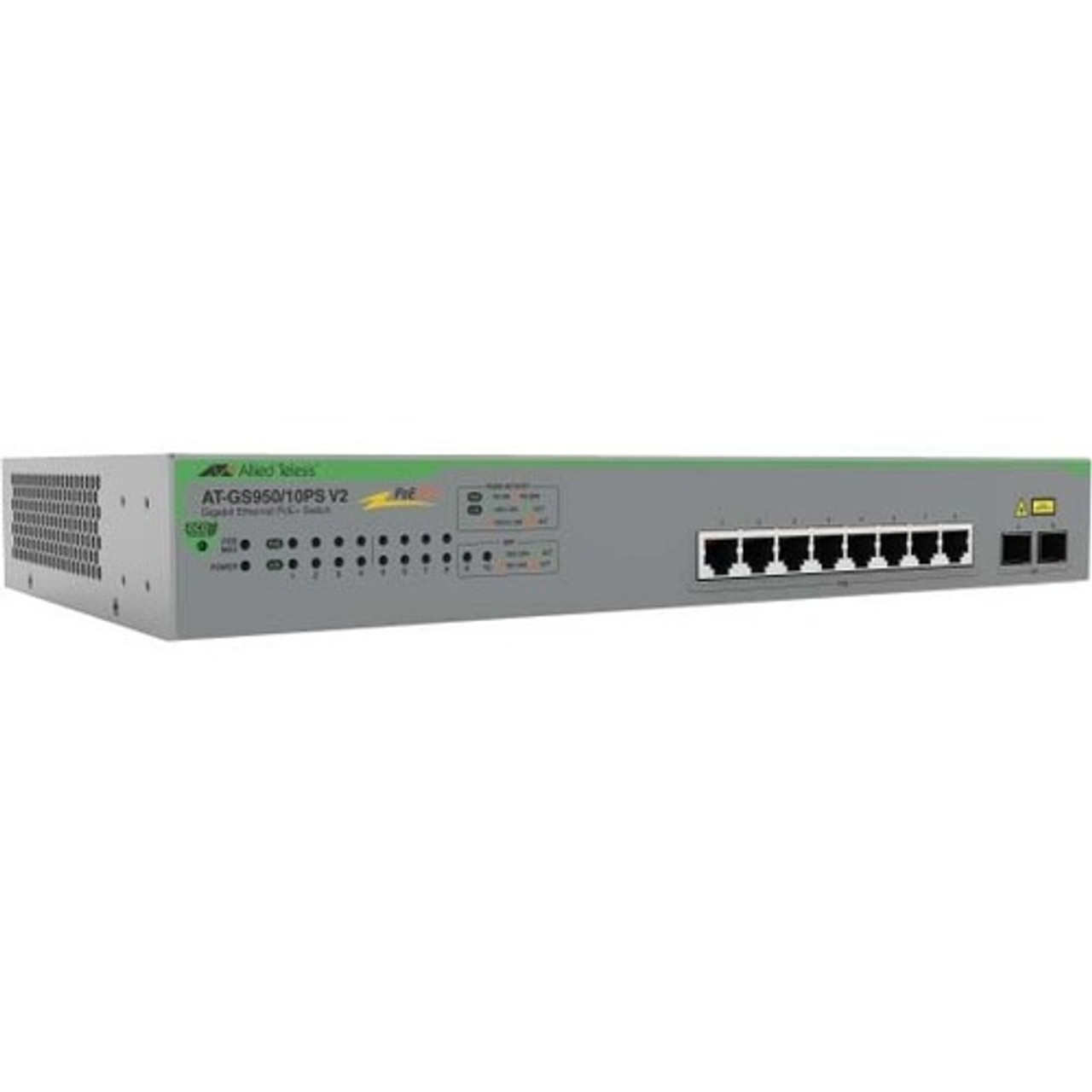 Allied Telesis GS950/10PS V2 Ethernet Switch - 8 Ports - Manageable - Gigabit Ethernet - 10/100/1000Base-T, 100/1000Base-X - 2 Layer - (Fleet Network)