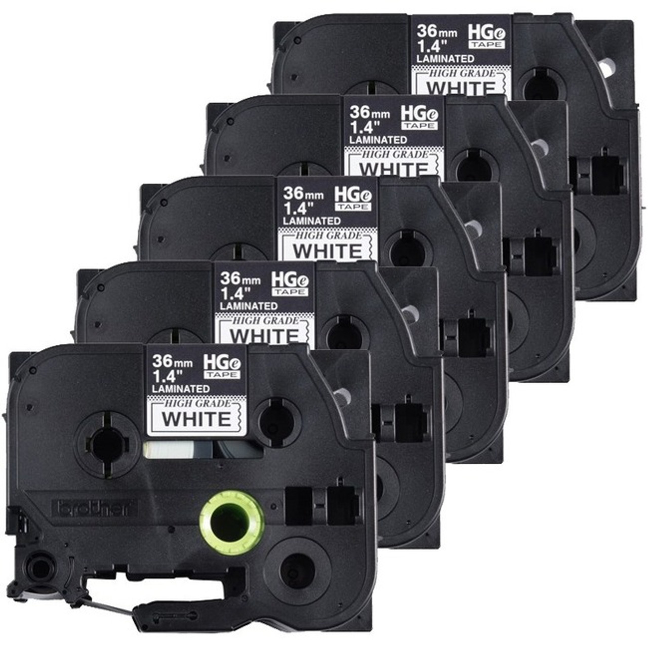 Brother HGe Label Tape - Standard Adhesive - Rectangle - Black on White - Laminated - 5 Pack (Fleet Network)