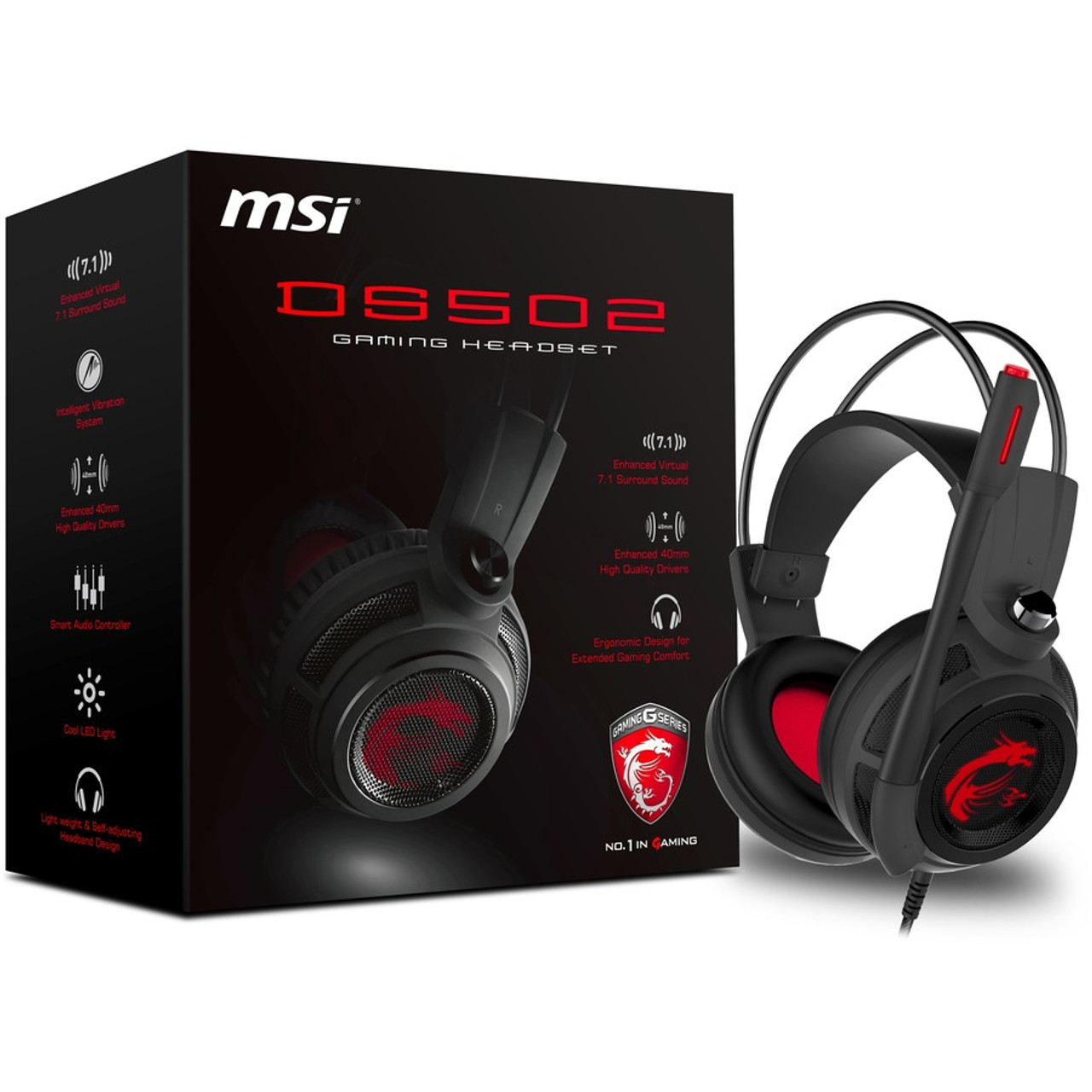 MSI DS502 Gaming Headset - Stereo - USB 2.0 - Wired - 32 Ohm - 20 Hz to 20 kHz - On-ear - Binaural - Ear-cup - 6.6 ft (2 m) Cable - - (DS502)