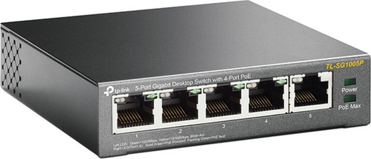 TP-LINK_5-Port_Gigabit_Desktop_Switch_with_4-Port_PoE_-_5_Ports_-_2_Layer_Supported_-_Twisted_Pair_-_Desktop_-_Lifetime_Limited_TL-SG1005P
