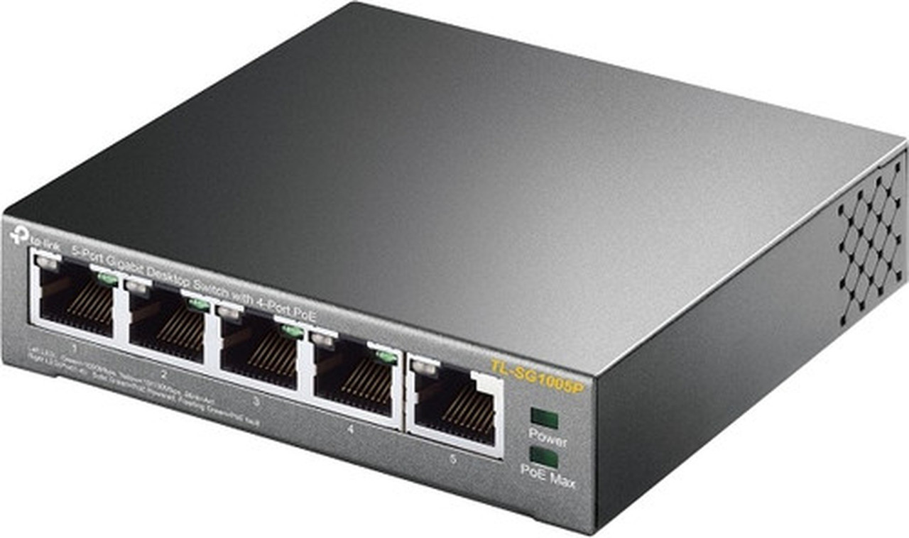 TP-LINK_5-Port_Gigabit_Desktop_Switch_with_4-Port_PoE_-_5_Ports_-_2_Layer_Supported_-_Twisted_Pair_-_Desktop_-_Lifetime_Limited_TL-SG1005P
