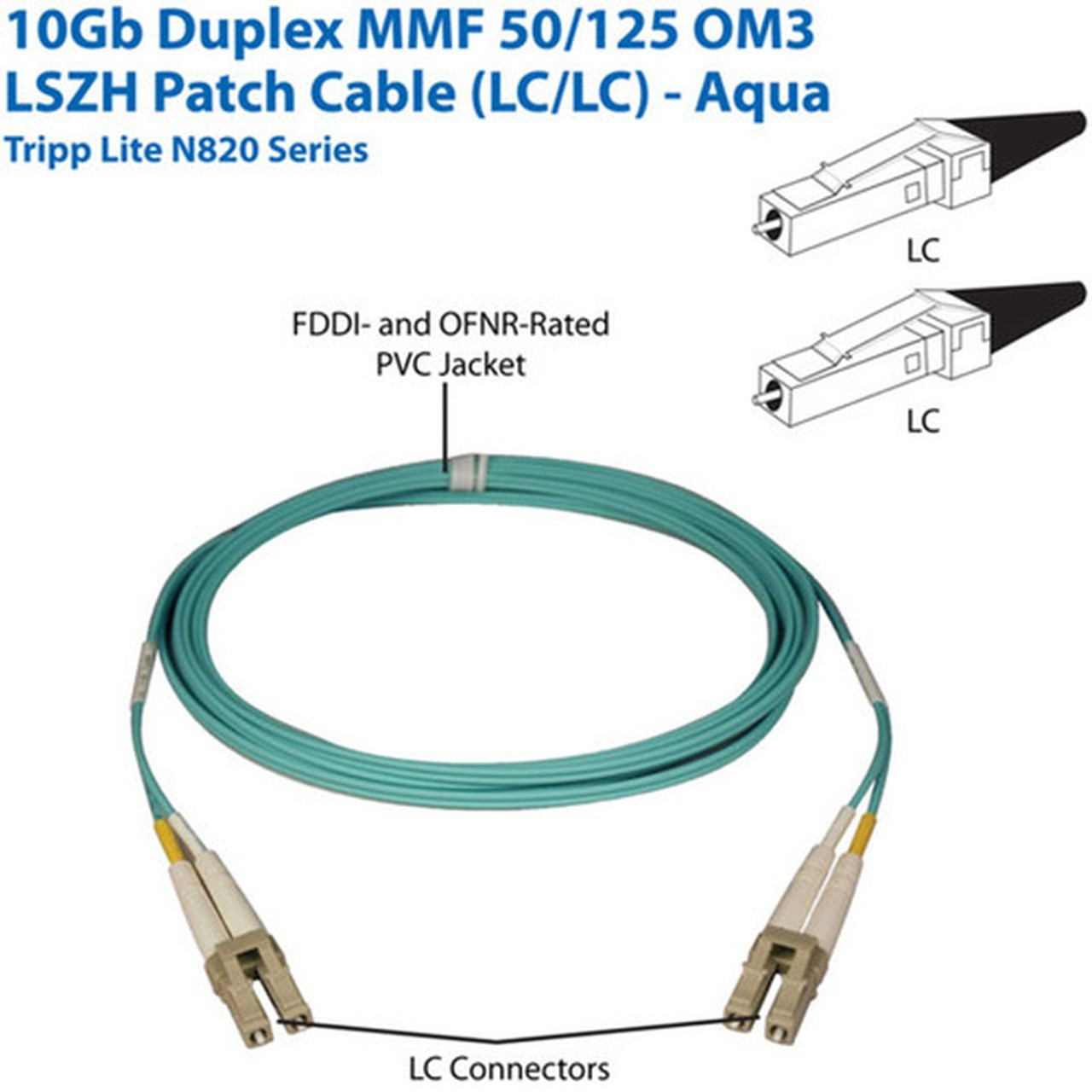 Tripp Lite Aqua Duplex Fiber Patch Cable - 656 ft Fiber Optic Network Cable - First End 2 x LC Network - Second End 2 x LC Network N820-20M