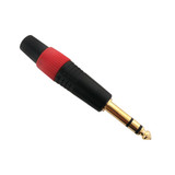 TRS Stereo Male Solder Connector Black Finish, Red Ring, Gold Plated (FN-CN-STRSM-RD)
