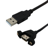 6 inch USB 2.0 A Male to A Panel Mount Female Hi-Speed Cable - Black (FN-USB-252-0.5)