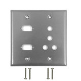 Double Gang, 2-Port DB9 size cutout + 4 x 3/8 inch hole Stainless Steel Wall Plate (FN-WP-200-SS)