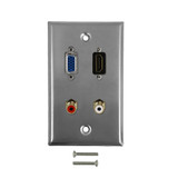 VGA, HDMI, RCA + Left/Right Audio Single Gang Wall Plate Kit - Stainless Steel (FN-WPK-SS-104)