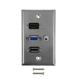 VGA, HDMI, DisplayPort, 3.5mm Single Gang Wall Plate Kit - Stainless Steel (FN-WPK-SS-105)