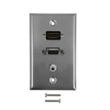 VGA, HDMI, 3.5mm Single Gang Wall Plate Kit - Stainless Steel (FN-WPK-SSVHS)