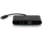 C2G USB C to HDMI, VGA, USB A & RJ45 Adapter - 4K 30Hz - Black - for Notebook/Tablet PC - USB 3.1 Type C - 4K, Full HD - 3840 x 2160, (C2G29828)