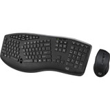 Adesso TruForm Wireless Ergonomic Keyboard And Optical Mouse - USB Membrane Wireless RF 2.40 GHz Keyboard - 104 Key - English (US) - - (WKB-1600CB)