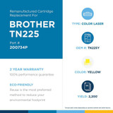 Clover Technologies Remanufactured Toner Cartridge - Alternative for Brother TN225, TN225Y - Yellow - Laser - High Yield - 2200 Pages (200734P)