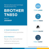 Clover Technologies Remanufactured Toner Cartridge - Alternative for Brother TN850 - Black - Laser - High Yield - 8000 Pages (200991P)