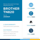 Clover Technologies Remanufactured Laser Toner Cartridge - Alternative for Brother TN820 - Black Pack - 3000 Pages (200990P)