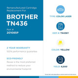 Clover Technologies Remanufactured Extra High Yield Laser Toner Cartridge - Alternative for Brother TN436Y - Yellow Pack - 6500 Pages (201085P)