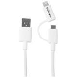 StarTech.com 1m (3ft) Apple Lightning or Micro USB to USB Cable for iPhone / iPod / iPad - White - 3.3 ft Lightning/USB Data Transfer (LTUB1MWH)