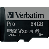 Verbatim 64GB Pro 600X microSDXC Memory Card with Adapter, UHS-I V30 U3 Class 10 - 90 MB/s Read - 45 MB/s Write - 600x Memory Speed - (47042)