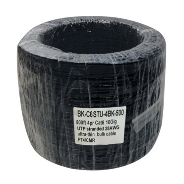 500ft 4pr Cat6 10Gig UTP Stranded 28AWG Ultra-Thin Bulk Cable FT4 - Black FN-BK-C6STU-4BK-500