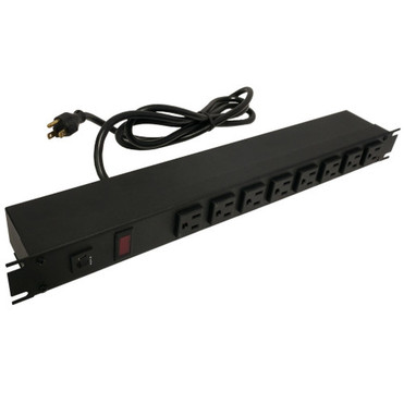 19 Inch 8 Outlet Horizontal Rack Mount Power Strip - 6ft Cord 5-15P Plug 5-15R Front Receptacles FN-1582T8A1BK