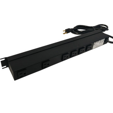 Power strip with surge protection - horizontal rackmount 6ft 5-15P cord rear 6-out 5-15R FN-1583H6A1SBK Power strip with surge protection - horizontal rackmount 6ft 5-15P cord rear 6-out 5-15R FN-1583H6A1SBK