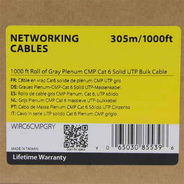StarTechcom 1000 ft Roll of Gray Plenum CMP Cat 6 Solid UTP Bulk Cable - 1000 ft Category 6 Network Cable for Network Device - Bare - WIRC6CMPGRY