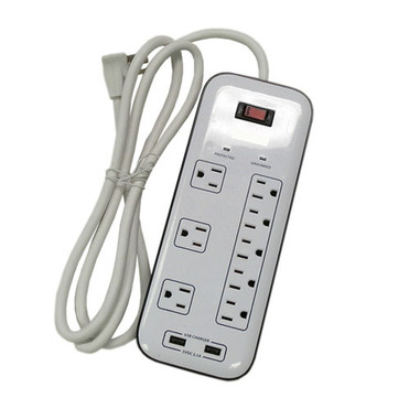 8 Outlet Surge Protector - 2400J 6ft Cord Down Angle Plug 2 USB Charging Ports - White FN-PB-510-WH 8 Outlet Surge Protector - 2400J 6ft Cord Down Angle Plug 2 USB Charging Ports - White FN-PB-510-WH
