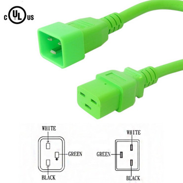 10ft IEC C19 to IEC C20 Power Cable - 12AWG SJT - Green FN-PW-125-10GN