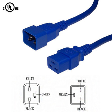 15ft IEC C19 to IEC C20 Power Cable - 12AWG SJT - Blue FN-PW-125-15BL