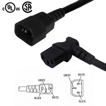 12ft IEC C13 Left Angle to IEC C14 Power Cable - 18AWG SJT FN-PW-100L3-12 12ft IEC C13 Left Angle to IEC C14 Power Cable - 18AWG SJT FN-PW-100L3-12