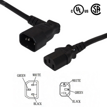 3ft IEC C13 to IEC C14 Right Angle Power Cable - 18AWG SJT FN-PW-100R4-03