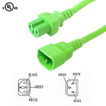 12ft IEC C15 to IEC C14 Power Cable - 14AWG SJT - Green FN-PW-101C-12GN
