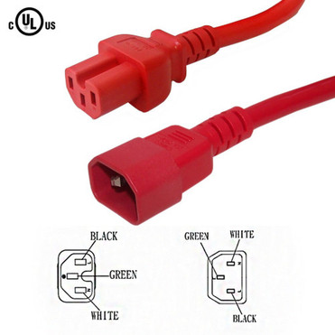 15ft IEC C15 to IEC C14 Power Cable - 14AWG SJT - Red FN-PW-101C-15RD
