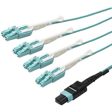 StarTechcom 10m 30 ft MPO  MTP to LC Breakout Cable - Plenum Rated Fiber Optic Cable - OM3 Multimode 40Gb - PushPull-Tab - Aqua - MPO8LCPL10M
