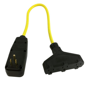 2ft 5-15P GFCI Plug to Triple Tap 5-15R Adapter - 12AWG SJTW -Yellow FN-PG-001-02