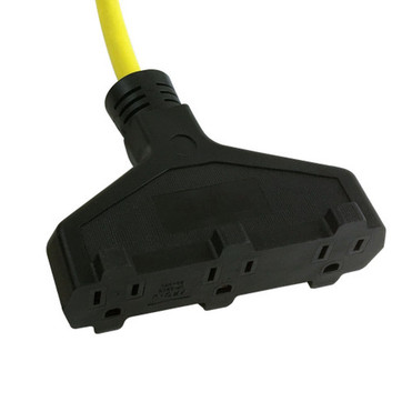 2ft 5-15P GFCI Plug to Triple Tap 5-15R Adapter - 12AWG SJTW -Yellow FN-PG-001-02